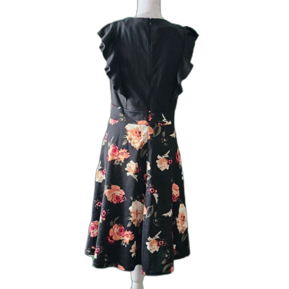 Yathon Vintage Ruffle Floral Flared A Line Swing Casual Party Dress Sz L - Picture 3 of 7